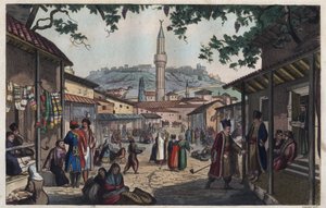 Athénský bazarový trh na počátku 19. století - Le marche bazar d