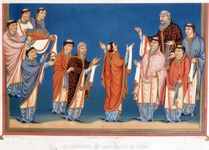 Kanovníci svatého Martina z Tours nabízejí králi Karlu Plešatému Bibli napsanou v jejich opatství od Unknown artist