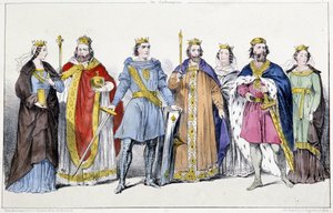 Carolinians: Richarde (845-po 887) a Charles III Le Gros (839-888), Arnulf Korutany (asi 850-899), Louis IV Outremer (920-954) a Gerberge Germania (913-984) , Lothaire IV (941-986) a Emma Italská (948-1006) - Talíř od králů a o. od Unknown artist