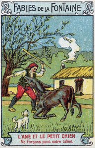 Oslík a malý pes - Bajky Jean de La Fontaine (1621-95) Chromolitografie konce 19. století Soukromá sbírka od Unknown artist