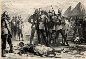 Císař (negus) Etiopie Theodoros II (Tewodros) zemřel 13. dubna 1868 po zajetí Magdaly Angličany, kam se negus stáhl. Gravírování v „“L