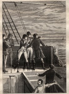 Výprava do jižních zemí (1800-1803) od Nicolase Baudina (1754-1803): námořníci z New Holland (Austrálie) hlásí závoj na obzoru - ilustrace převzatá z „Velkých námořníků 18. století“ od Unknown artist