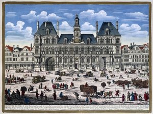 Hôtel de Ville de Paris a jeho náměstí v 16. století - rytina od Unknown artist
