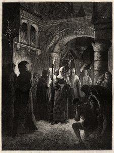 Francouzský král Jindřich III. (1551-1589) v bílém kajícném obleku”” Průvod Confrerie ustanovený králem 23.3.1585 (francouzský král Jindřich III. v bílém kajícném průvodu) od Unknown artist