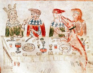 Král franků Pepin III. Brief (714-768) a jeho syn Karel Veliký na Miniaturní hostině z rukopisu z 12. století. Benátky. Biblioteca nazionale marciana. od Unknown artist