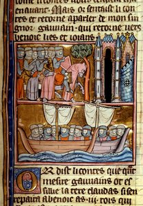 Rytíři odešli na křížovou výpravu. Miniatura převzatá z „“La quete du Holy Grail et la mort du roi Arthur““ od Roberta De Borrona (ou Boron) (1147-1170) Kolem roku 1280 Paříž, B.N. od Unknown artist