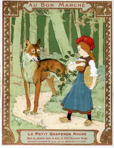 Červená karkulka se setkává s vlkem - reklamní etiketa Bon Marché od Unknown artist