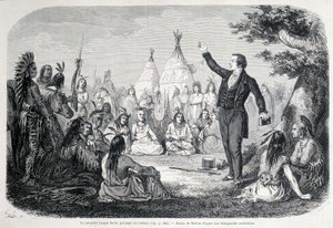 Mormonský prorok Joseph Smith káže Indiánům (Severní Amerika). ilustrace 19. století. od Unknown artist