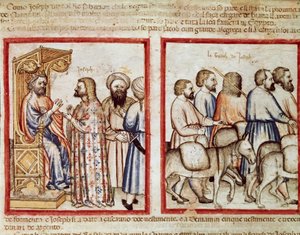 Faraon vypráví svůj sen Josephu Miniature z Codexu 212 (nebo padovano nebo Bible z Padovy) 1390-1400 Rovigo, Accademia dei Concordi od Unknown artist