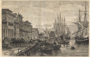 Nábřeží Boa Vista, v San Pedro de Rio Grande do Sul, námořní přístav Brazílie - Le quai de Belle-Vue, San Pedro de Rio Grande (Brazílie) - Kapitán Sao Pedro do Rio Grande do Sul - rytina z “ "Illustrous Universe"" 1866 od Unknown artist