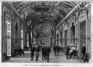 Hala Senátu, bývalý trůnní sál, Palais du Luxembourg. Rytina v „“Le Monde illustrious”” 1883. Soukromá sbírka. od Unknown artist