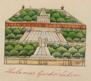 Shalimar Gardens, 5 mil východně od Láhauru. Nápis: 