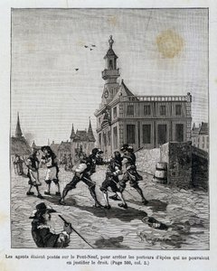 Agenti byli umístěni na Pont Neuf, aby zastavili ty, kteří nemohli ospravedlnit své právo. od Unknown artist