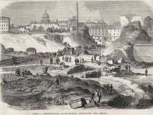 Amfiteatista Gallo Romain objevil v Rue Monge v Paříži v roce 1870, dnes Arenes de Lutèce. Rytina 19. století. od Unknown artist