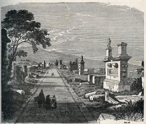 Starověká cesta Appian, via appia překračující pontinské bažiny (Agro pontino) poblíž Říma. Rytina 19. století. od Unknown artist