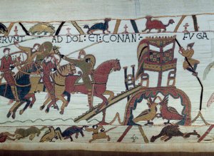 Armees Viléma Dobyvatele (1027-1087) šel bojovat s vévodou z Bretaně, dorazil do Bayeux. Harold byl právě pasován na rytíře Guillaume Detail of the Bayeux Tapestry nebo Embroidery of Queen Mathilde od Unknown artist