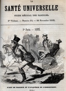 Umění zhubnout a získat nadváhu: jeden muž chodí, zatímco druhý je přepravován v kočáru - rytina v „La Sante Universelle - Guide Medical des Familles““ 1852 od Unknown artist