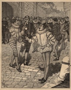Umění otáčení: míč. Král Jindřich III. (1551-1589) a jeho miláčci hrají na ulici bilboquet. Rytina z roku 1885 v „“Les arts et metiers illustres““ od Adolphe BITARDA. od Unknown artist