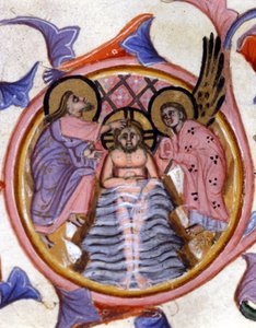 Křest Krista v Jordánu od svatého Jana Křtitele - podle zmenšeniny rukopisu ze 14. století. od Unknown artist