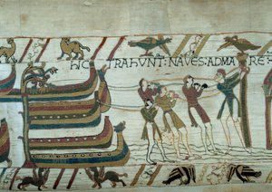 Dobytí Anglie armádou vévody z Normandie Viléma Dobyvatele (1027-1087): sotva postavené lodě jsou vypuštěny na moře Detail tapisérie z Bayeux nebo výšivka královny Mathildy od Unknown artist