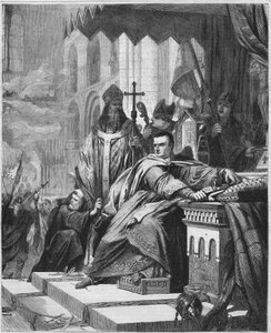Korunovace Viléma I. Dobyvatele (1027 až 1087) v roce 1066. Normandský vévoda (1035 - 1087) a anglický král (1066 - 1087). Rytina 19. století. od Unknown artist