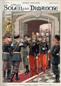 Delegace Saint Cyr (St. Cyr) v Rusku: recepce v ruské vojenské škole. Rytina v „“Le sun-du-dimanche“, 29. ledna od Unknown artist