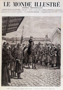 Odchod roty 200. pluku. Pozdrav vlajce na Gare de Lyon. ""Ilustrovaný svět"". 23/03/1895. Výkres. od Unknown artist