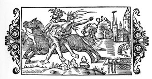 Ďábel nesoucí čarodějnici – v „Dějinách severních národů“ od Olause Magnuse, Řím 1555 od Unknown artist