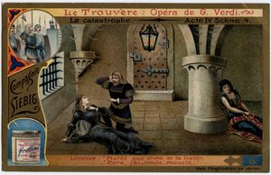 Katastrofální akt IV scéna 4. Ilustrace k opeře „“ The find““ (Il trovatore) od Giuseppe Verdiho (1813-1901). Chromolitografie (Chromo) Liebig z konce 19. století. od Unknown artist