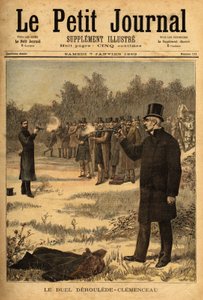 Souboj s pistolí (ve Francii zakázaný od roku 1626) mezi zástupci Paulem Derouledem (1846-1914) a Georgesem Clemenceauem (1841-1929), žádná škoda. Rytina v “” Le petit journal”” 7.1.1893. Selva sbírka. od Unknown artist