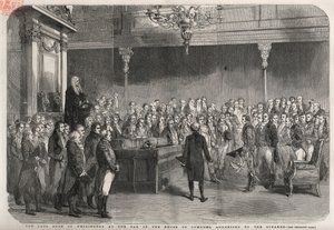 Vévoda z Wellingtonu (Arthur Wellesley (1769-1852) (vévoda z Wellingtonu) stojí u baru Dolní sněmovny, aby přijal blahopřání předsedy k vítězství ve Vimeiru v poloostrovní válce od Unknown artist