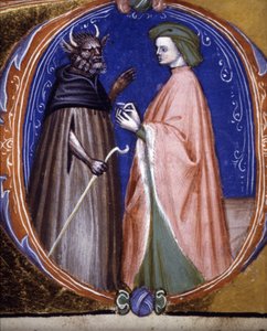 Setkání s démonem. Rukopis 14. století. Biblioteca comunale di Rimini od Unknown artist
