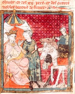 Loučení rytíře Rolanda s jeho strýcem Karlem Velikým (742-814) Miniatura z „“Grandes Chronicles de France”” 1375-1379 Městská knihovna, Castres od Unknown artist