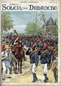 Slavnost 14. července: Velitel Marchand má hlavu senegalských jezdců. Rytina v „“Le sun-du-dimanche“, 23. července od Unknown artist