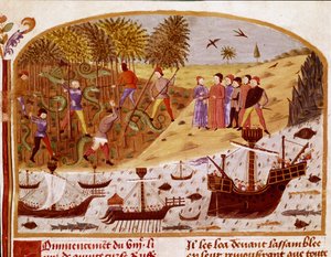 Miniatura flotily krále Alexandra Velikého převzata z „Knihy faktů o Alexandru Velikém““ od Quinta Curtius Rufus (Quinte Curce) (1. století), asi 1468 – (paní 1335) Remeš, Městská knihovna od Unknown artist