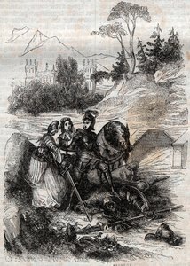 Obr Eriphile poražený Rogerem (Ruggero, Ruggiero) - rytina z roku 1851 z „“Furious Roland““ (Orlando furioso) (16. století) od Ludovica Ariosta, známého jako Ariosta – vydání přeložené z italštiny hrabětem z Tressanu a vydané od Gusta od Unknown artist