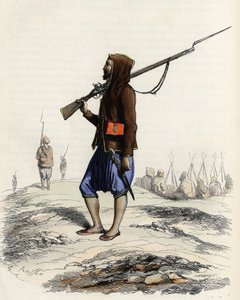 Pěchota Emira Abd-el-Kadera vzdorující francouzské armádě během expedice do Alžíru v roce 1830. V „“L