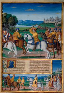 Šílenství Karla VI. (1368 - 1422). 5. srpna 1392 začal v lese Le Mans zažívat útoky zuřivého šílenství: křičel za zradu, zaútočil na vlastní oddíl a zabil čtyři lidi. Letopisy Enguerranda de Monstrelet (v. 1400 od Unknown artist