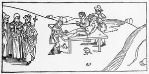 Mučednictví svatého Jakuba Většího způsobené Herodem z Agrippy, králem Judeje. Rytina z „Leben der Heiligen - sommerteil“ (Kniha světce) od Jacoba (Jakuba) z Voragine (1228-1298). Lubeck 1488. od Unknown artist