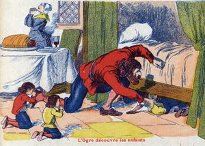 Zlobr objevuje děti. Ilustrace k „“Le Pepetit poucet“, příběh Charlese Perraulta (1628-1703), francouzského spisovatele. Anonymní ilustrace. Snímky Marcel Vagne, Jarville Nancy, nedatováno (konec 19. století). od Unknown artist