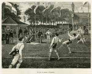 Palmová hra má Franeker (Nizozemsko). Rytina k ilustraci příběhu La Frise, založený na vztahu holandských novin, v le tour du monde 1886, režie Edouard Charton (1807-1890), Hachette, Paříž. od Unknown artist