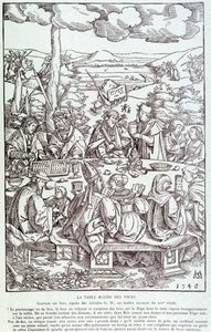 Kulatý stůl neřestí: hra, chamtivost, chtíč, pýcha... - Rytina 1546 od Unknown artist