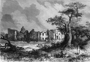 Ruiny zámku de la Mailleraye poblíž Parthenay, departementu Deux-Sevres (Deux Sevres) regionu Poitou-Charentes (Poitou Charentes). Gravírování v „“The Illustrious Universe”” od Unknown artist