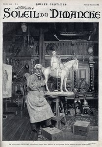 Sochař Jean Leon (Jean-Leon) Gerome (1824-1904) dokončuje ve svém ateliéru model sochy vévody z Aumale - rytina v „“Le sun-du-dimanche“, 15. října od Unknown artist