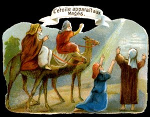 Der Stern erscheint den Weisen, um sie zu Christus zu führen. Chromolithographie des 19. Jahrhunderts von Unknown artist