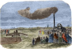 Parní drenáž vynalezená Albertem Fryem (1830? -1903) a Johnem Fowlerem (1826-1864) během mechanické odvodňovací operace poblíž Versailles. Rytina z roku 1856. v „Muzeu věd““ od Unknown artist