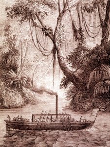 Parník Johna Fitche, amerického vynálezce, na řece Delaware kolem roku 1791. od Unknown artist