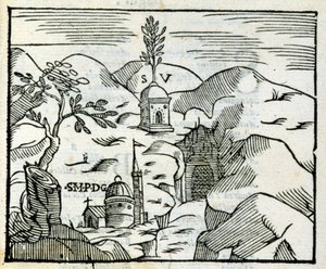 Virgilův hrob (70 př. n. l. - 19 př. n. l.) v Pozzuoli (Pozzuoli). Xylografie podle turistického průvodce ze 17. století. od Unknown artist