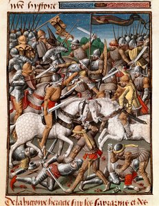 Vítězství byzantského císaře Herakleia (Herakleios (asi 575–641) nad miniaturou sarrazinů v „“Le miroir historial““ (Speculum Historiale) (ms. 1196 fol. 65 v.) od Vincenta de Beauvais (1190-1264) do francouzštiny přeložil Jean de Vignay od Unknown artist