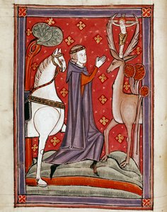 Vize svatého Eustatia Svatý Eustachius tváří v tvář jelenovi s podobiznou Krista ukřižuje mezi svými lesy. Miniatura z rukopisu ze 13. století. Biblioteca Marciana, Benátky od Unknown artist